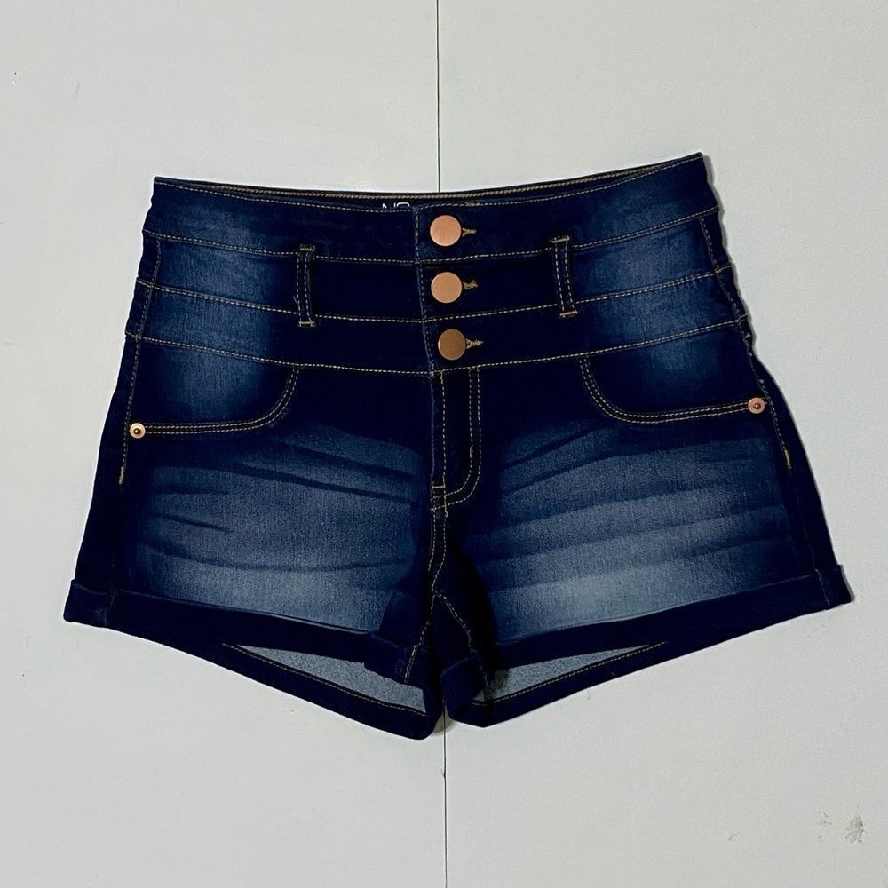 NOBO Mid Rise Blue Denim Jeans Cuffed Zipper and 3 Copper Button Closure Size 7